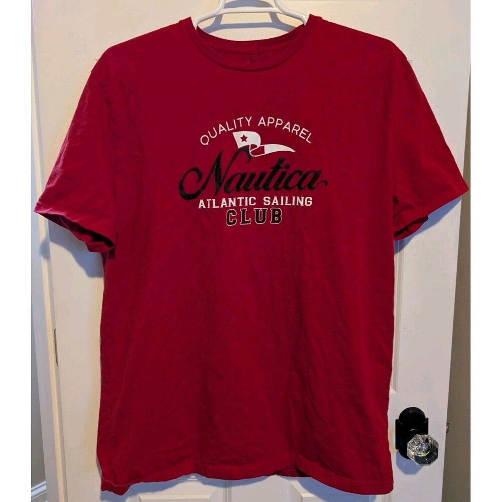 Nautica Bold Red Graphic Short Sleeve Shirt Men's Size XXL 2xl Sailing Club